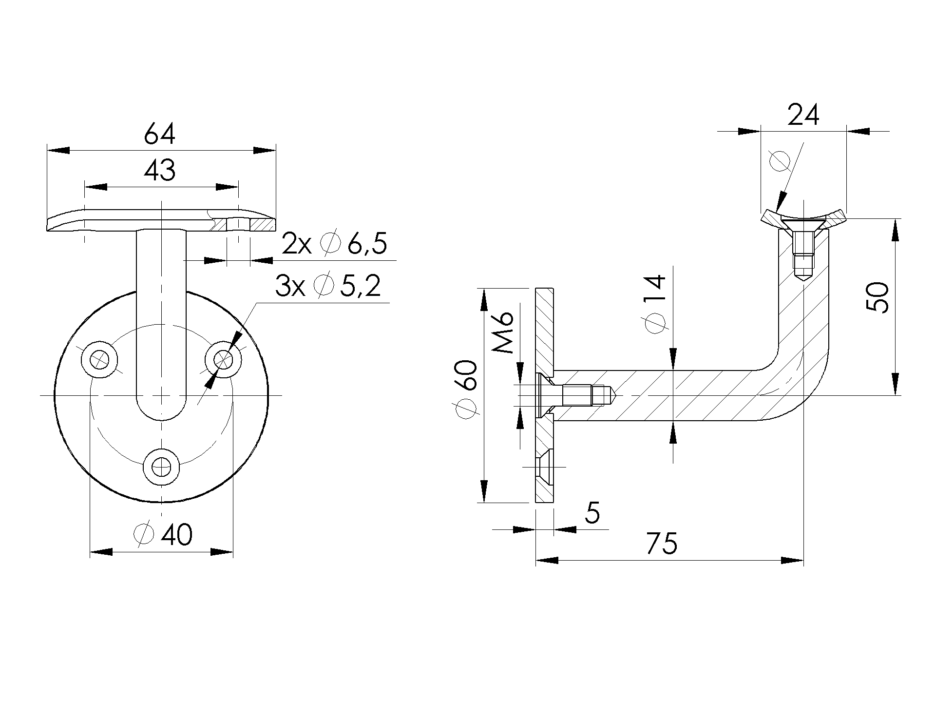 Handlaufhalter mit Halteplatte 42-4mm-11-7003-A.4