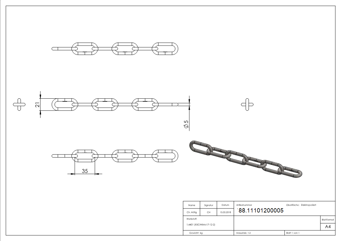 VA-Kette DIN 763- Ø 5mm-88.11101200005