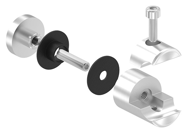 Klemmhalter fuer Rundstab 12 mm mit Glaspunkthalter Ø 25 mm V2A-10-5500.4