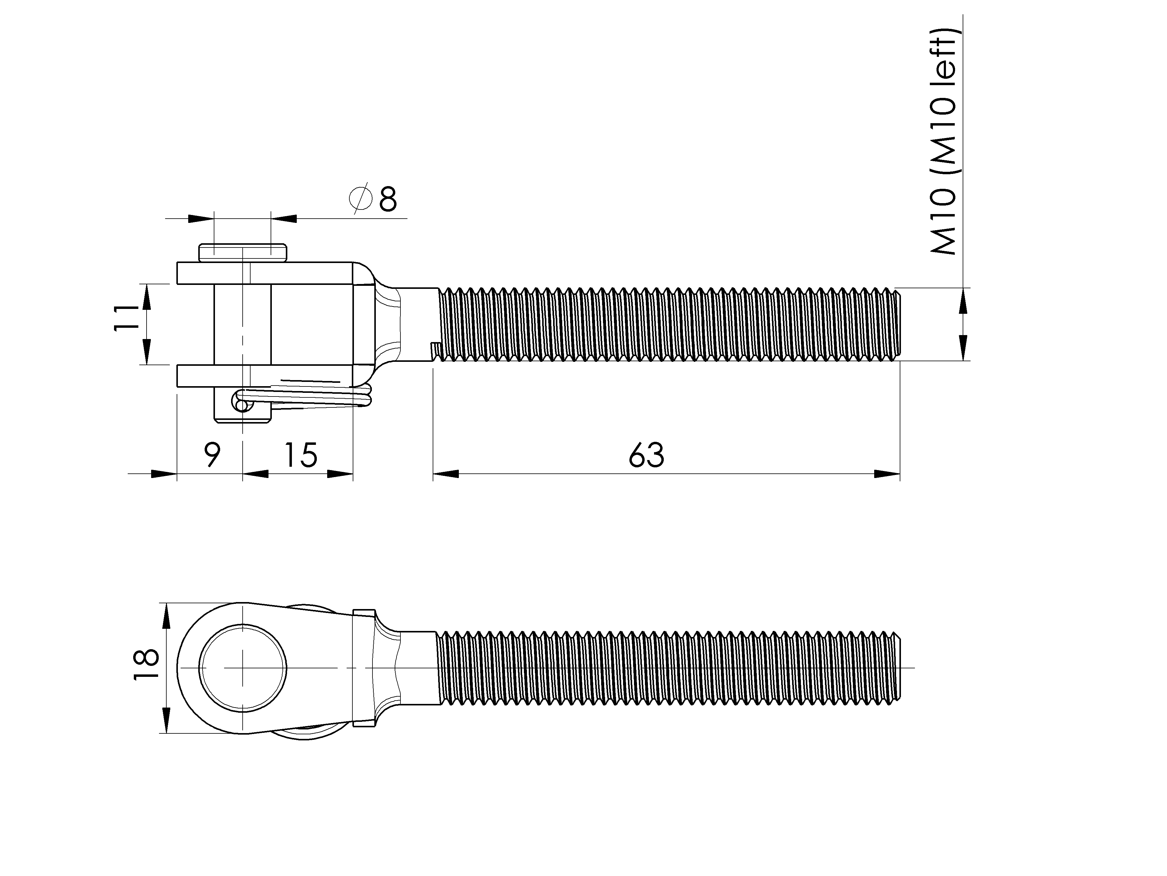 Gabelterminal Edelstahl AISI 316 M10 Linksgewinde geschliffen-89-11A147332M10-A.4