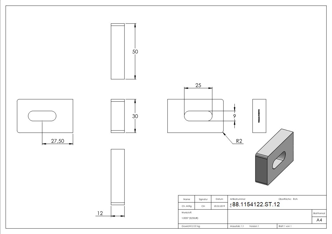 Anschweisslasche eckig 50x30x12mm-88-1154122-ST.12