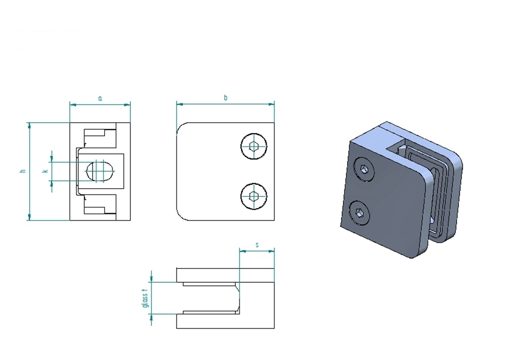 Glasklemme - Masse- 45x45x27 mm - Anschluss- Flach - Ø 48-3 mm - V2A-18.21