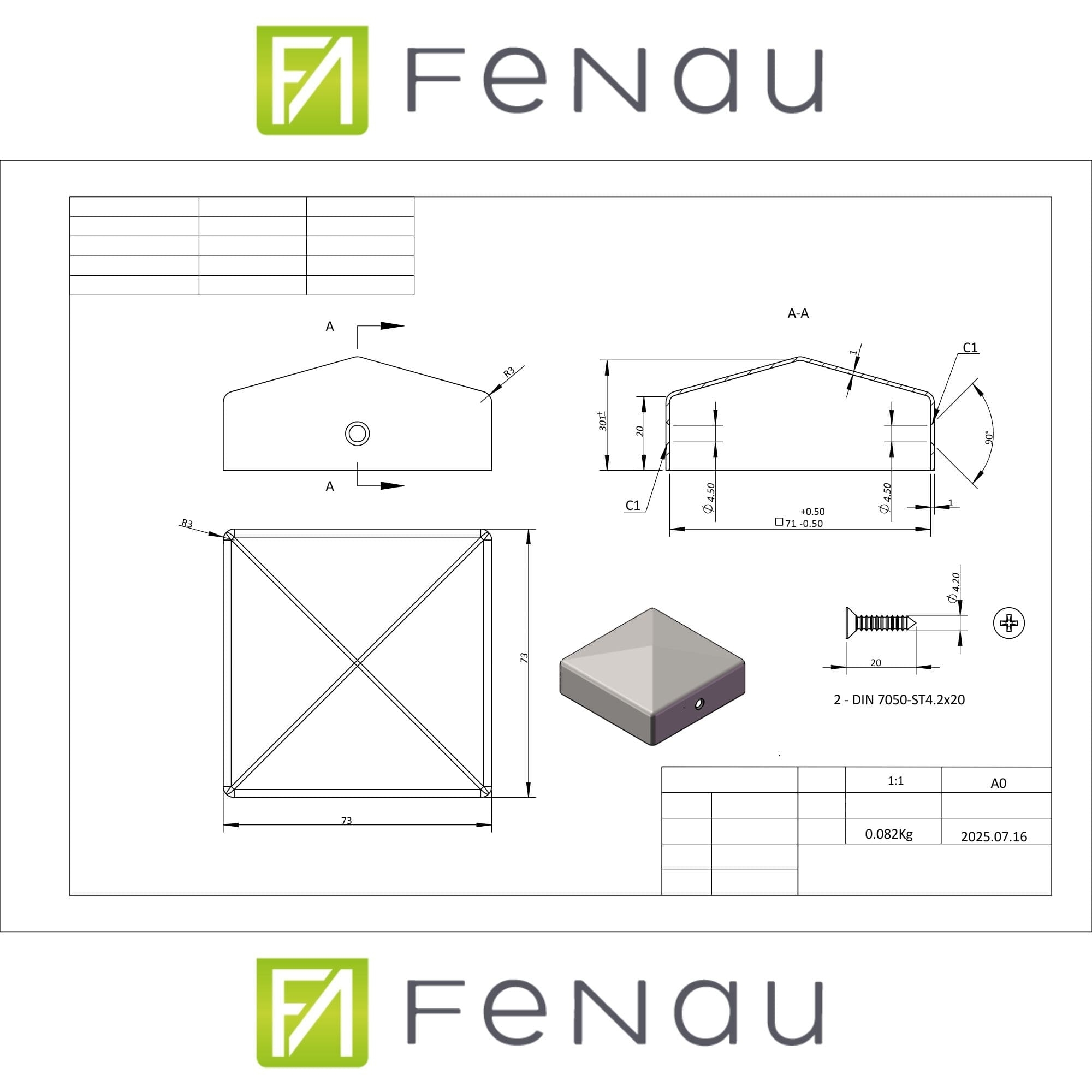 Pfostenkappe 70x70 mm Edelstahl V2A geschliffen – 10er Set inkl. Schrauben-60220-70-022
