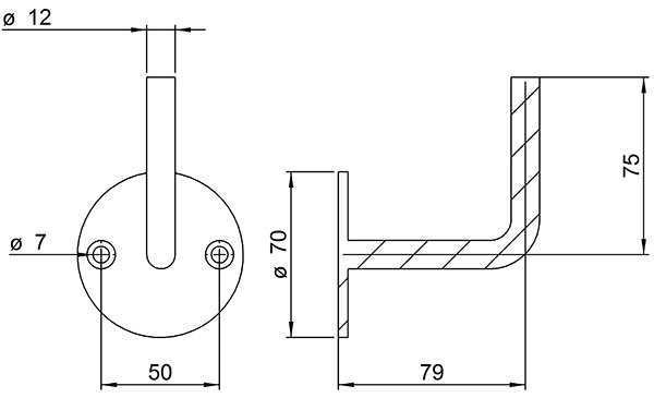 Handlaufhalter - mit Ronde 70x4 mm - zum Anschweissen - Stahl S235JR- roh-30-1415.8