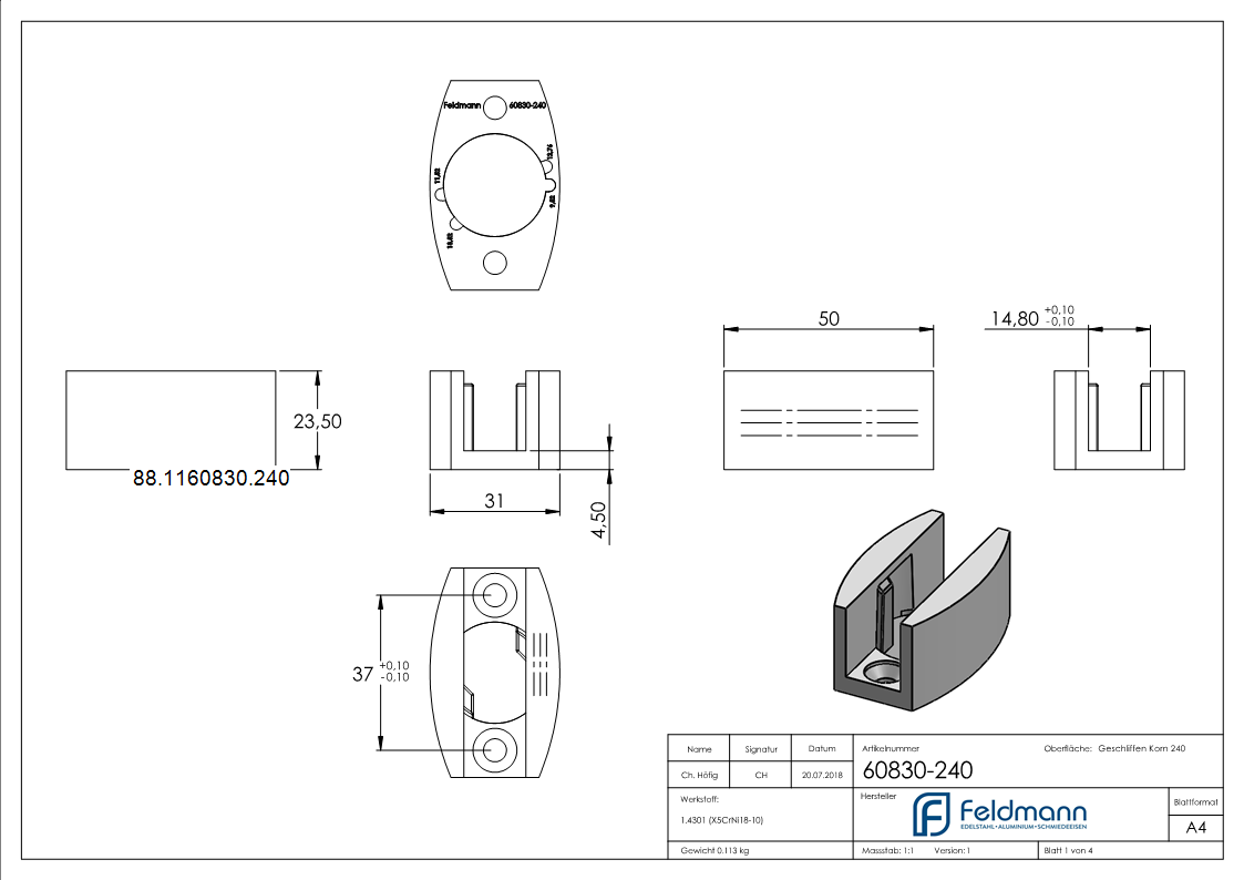 Bodenfuehrung Glasschiebetuer V2A einstellbar fuer 8-12 mm Glas-88-1160830.240