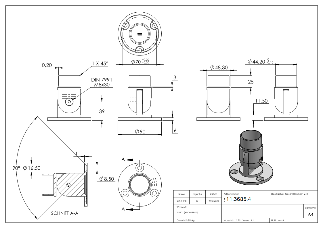 Wandhalter V2A fuer Rohr Ø 48-3 mm Wandstaerke 2-0 mm flexibel-11-3685.4