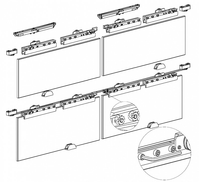 Zubehoerset fuer Glas-Schiebetuer Synchron-System- Aluminium eloxiert 8-12mm-89-11GSALP8106SYNCHRO-A.4