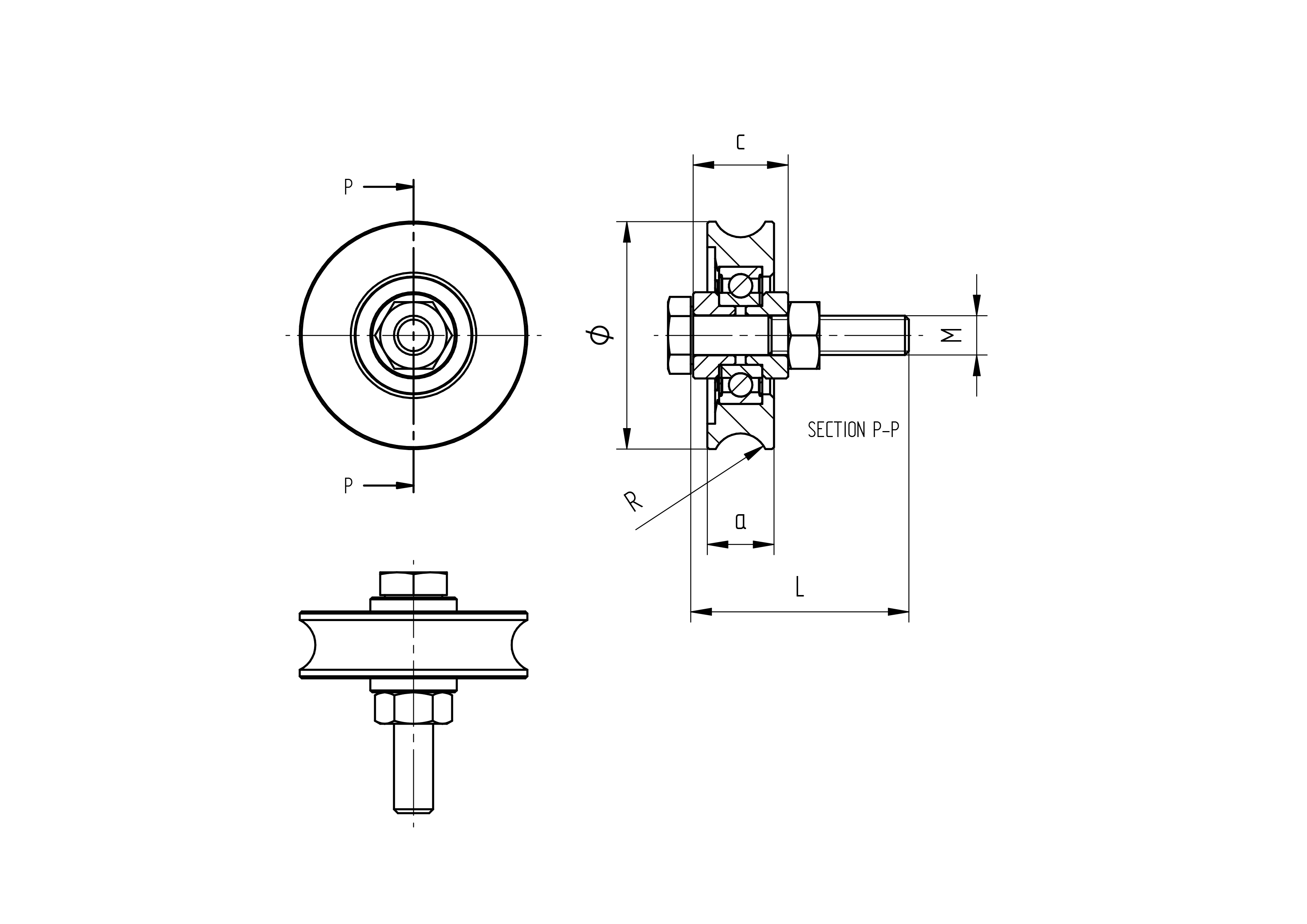 Schiebetorrolle Edelstahl V2A Ø 78 mm U-Profil R10 mit Lager und Stuetze-89-11H806U80R10-A.4