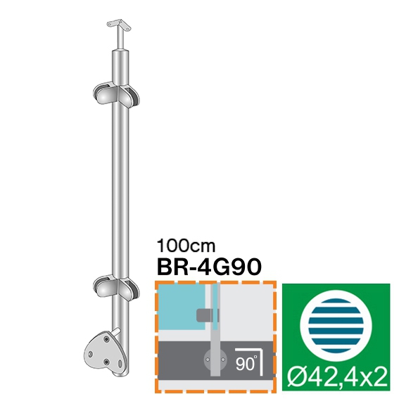 Gelaenderpfosten V2A Ø 42-4x2 mm- 1000 mm Seitenmontage- geschliffen-14-0049RG-A.4