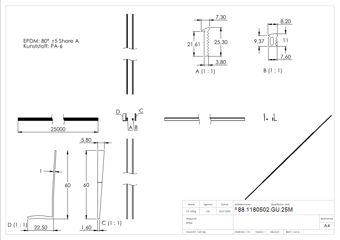 Montageset fuer 25m Aluprofil fuer Glas 20-76-21-52mm-88-1180502-GU.25M