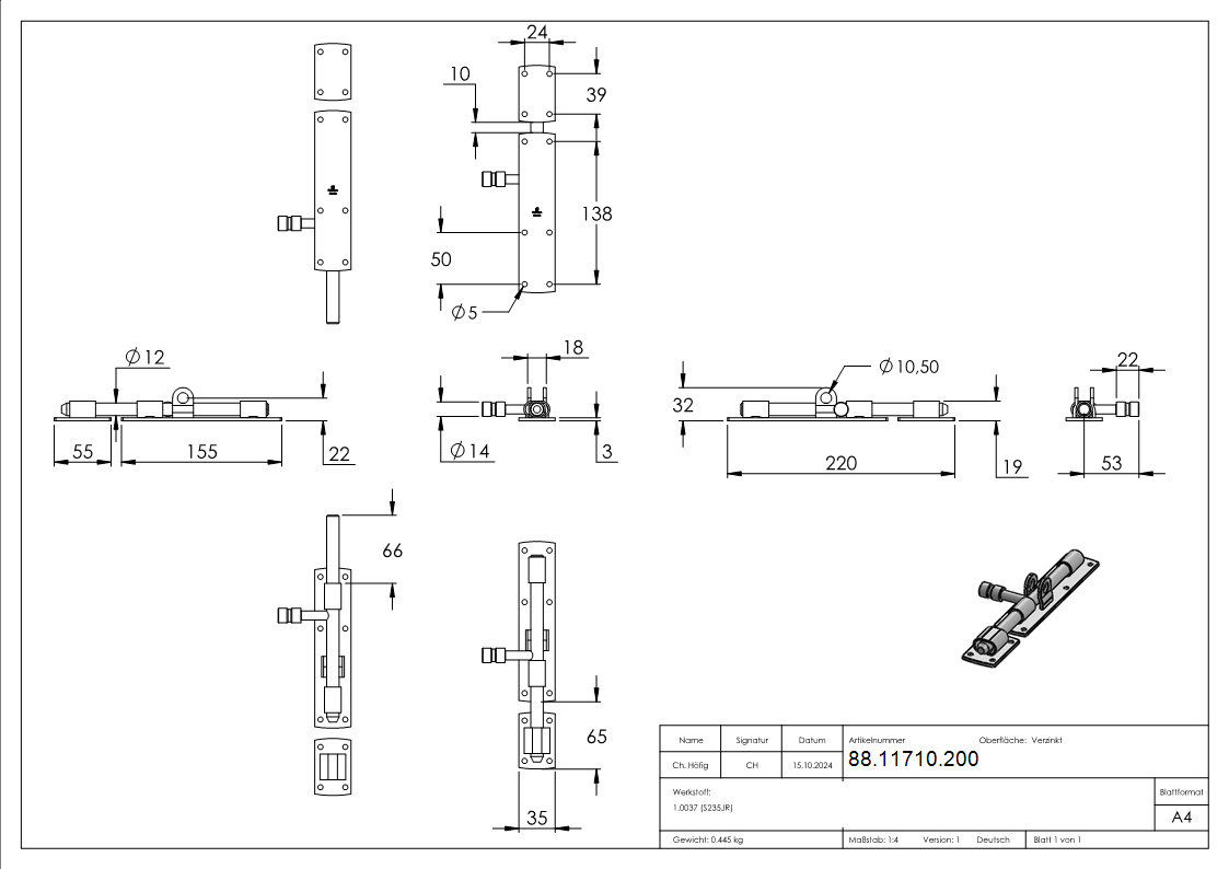 Torriegel zum Anschrauben- verzinkt-88-11710.200
