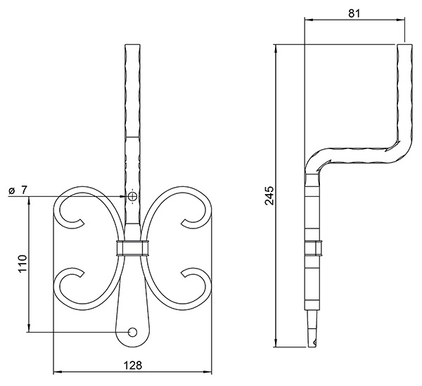 Handlaufhalter - 128x110 mm - zum Anschweissen - Stahl S235JR- roh-30-1411.8