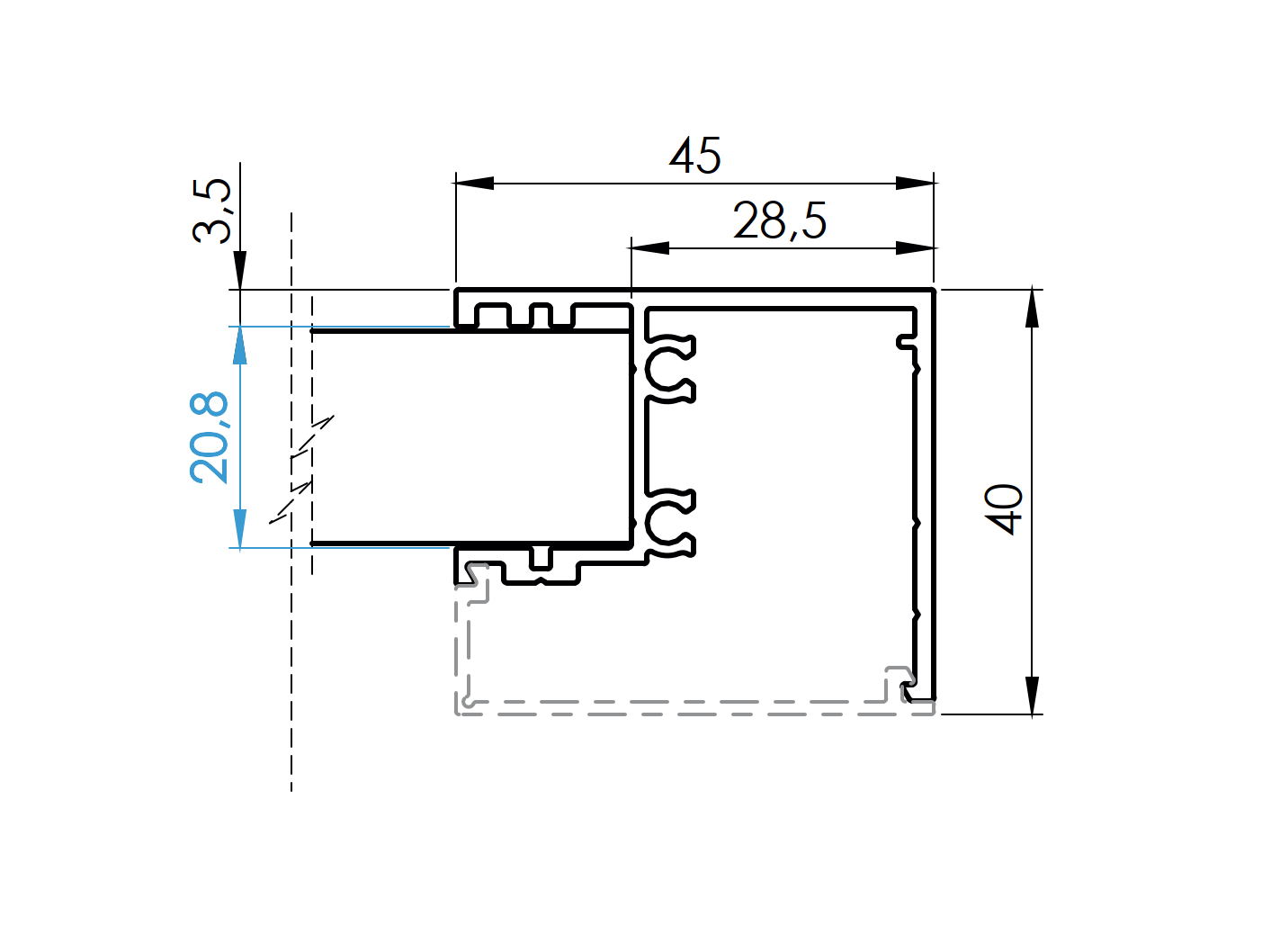 Zaunadapter Aluminium 6000 mm fuer 1-8 mm Paneel- - PV-Fuellungen-89-11FGAT166000N-A.4