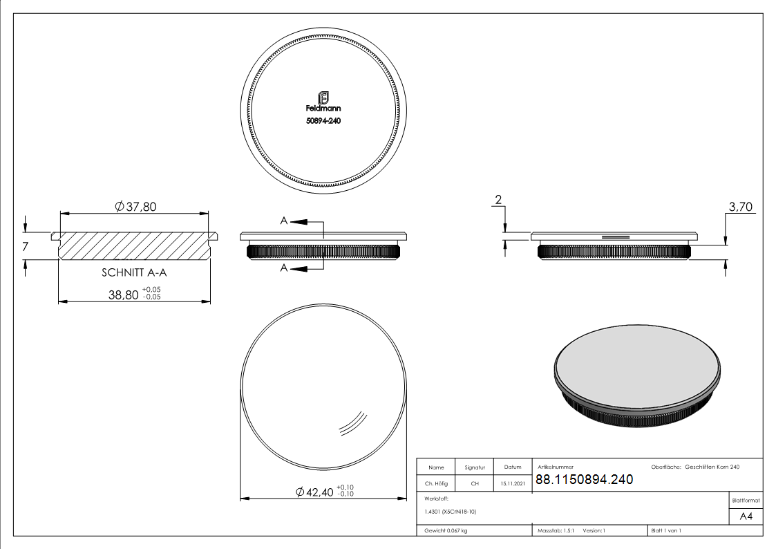 Einschlagstopfen V2A Edelstahl fuer Rohr Ø 42-4 x 2-0 mm flach massiv-88-1150894.240