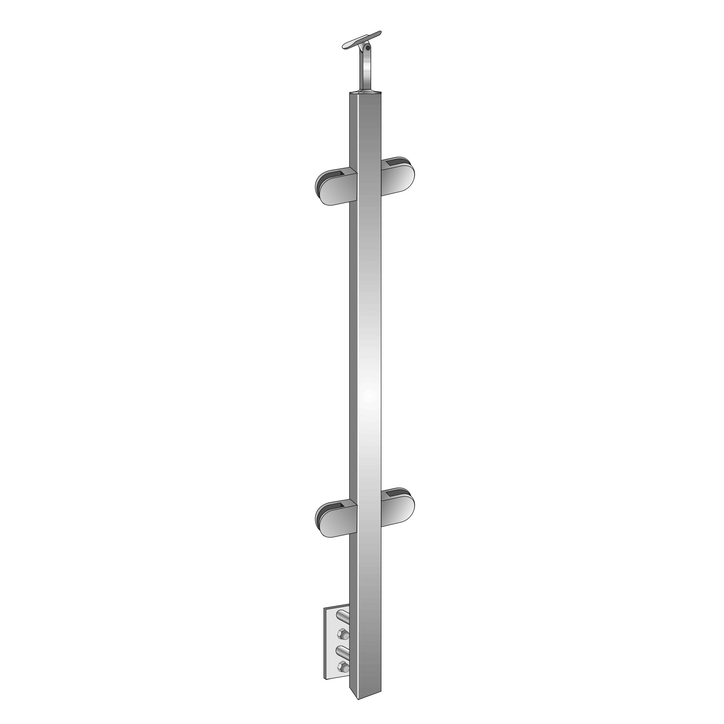 Gelaenderpfosten V2A 40x40x2 mm 1000 mm Seitenverankerung fuer Glas 8-76 mm geschliffen-14-0063EG-A.4