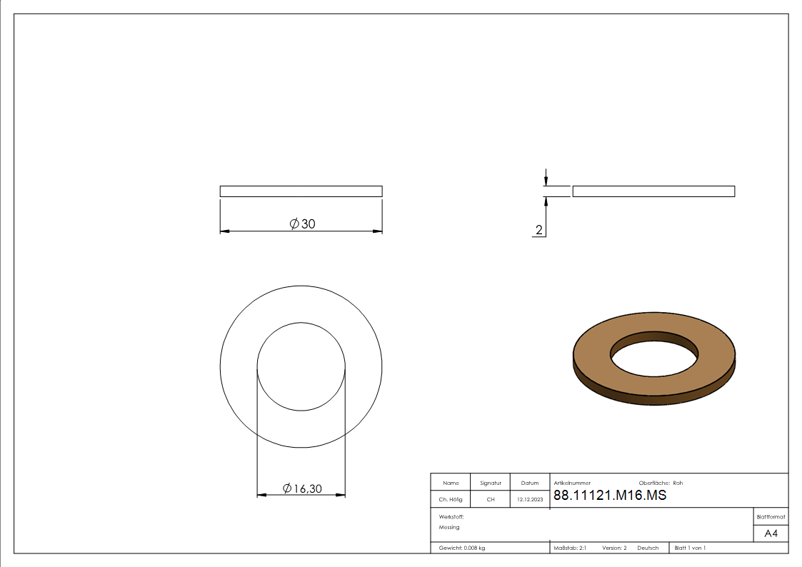 Messingscheibe von Torband 30-3509-8-88-11121-M16.MS