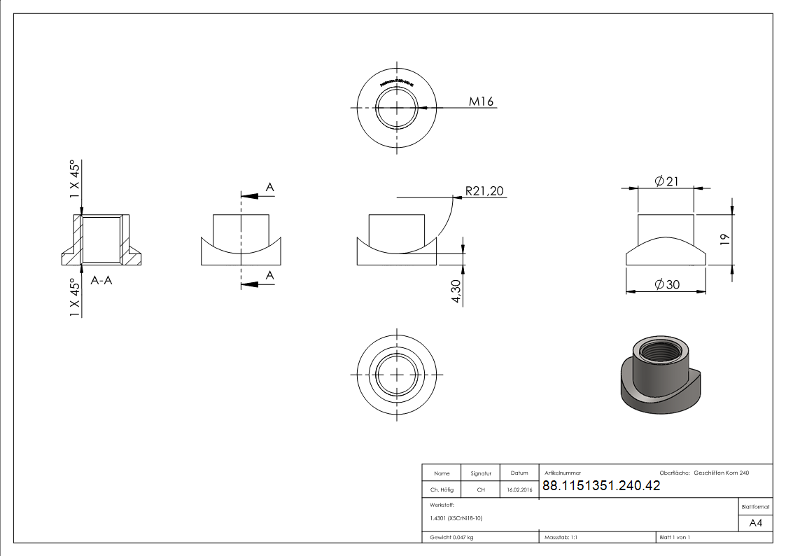 Einschweissmuffe fuer Torband M16 - 42-4mm-88-1151351-240.42