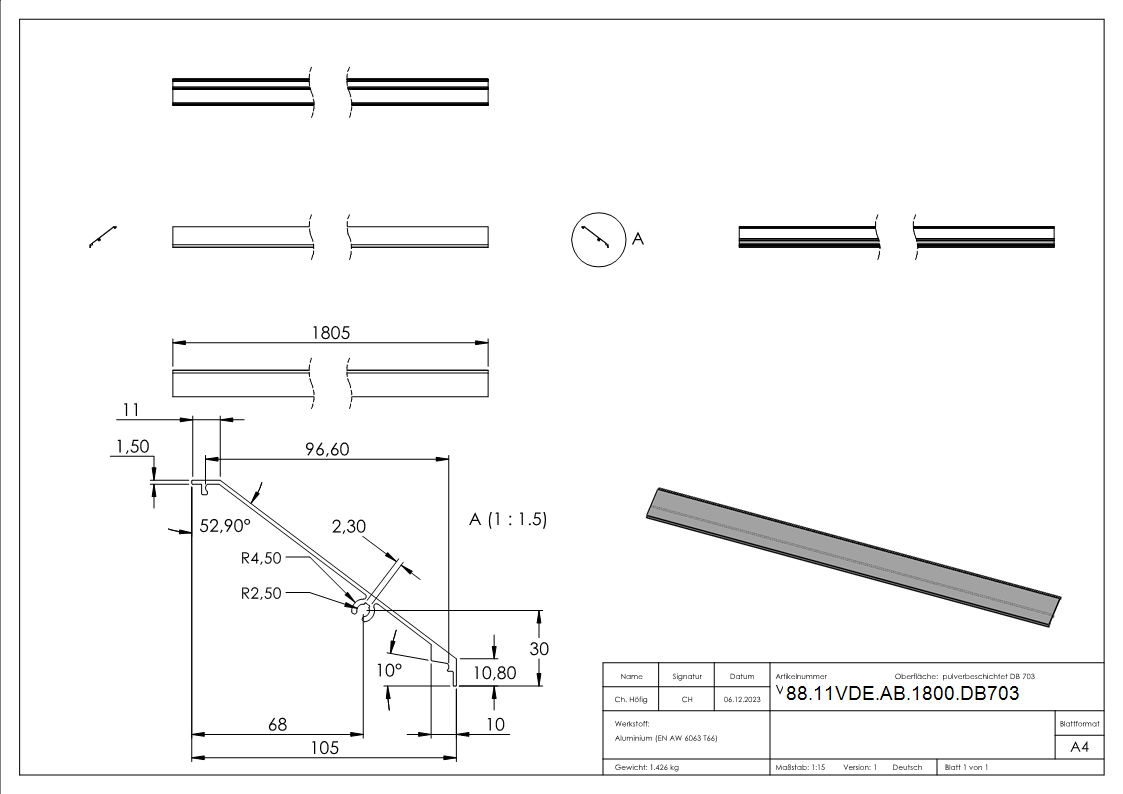 Design-Abdeckung fuer eleganza canopy- L- 1805mm- DB703-88-11VDE-AB-1800.DB703