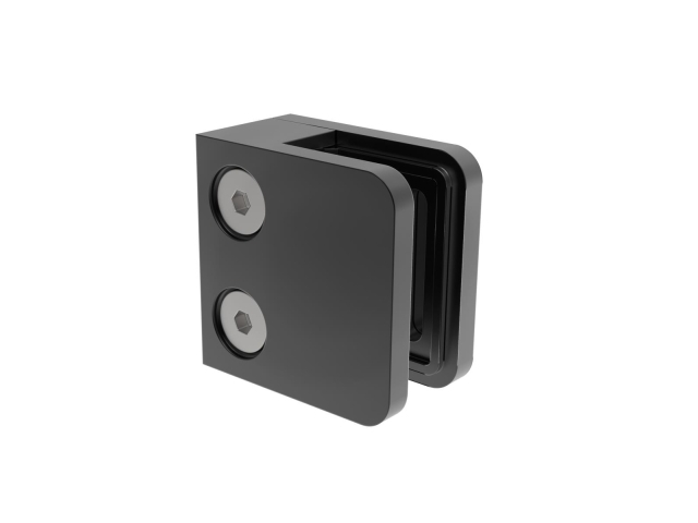 Glasklemme 45×45×27 mm – Flachanschluss- Pulverbeschichtung RAL 9005 Schwarz - FeNau-18-2100-A.3_BLACK