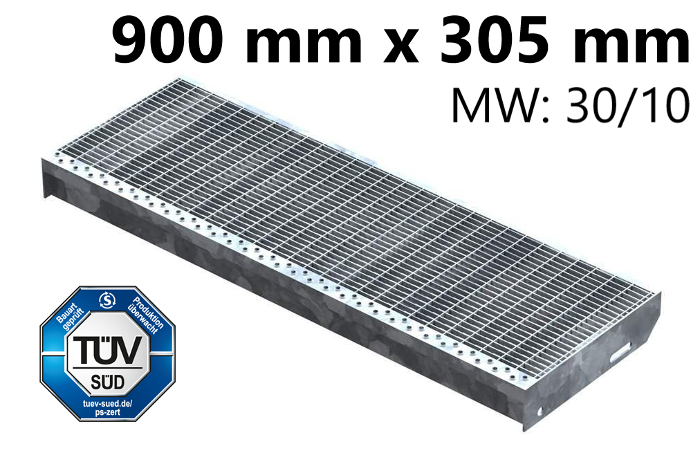 Gitterroststufe Treppenstufe Masse- 900x305 mm 30-10 mm S235JR -St37-2- im Vollbad feuerverzinkt-40-903031.7