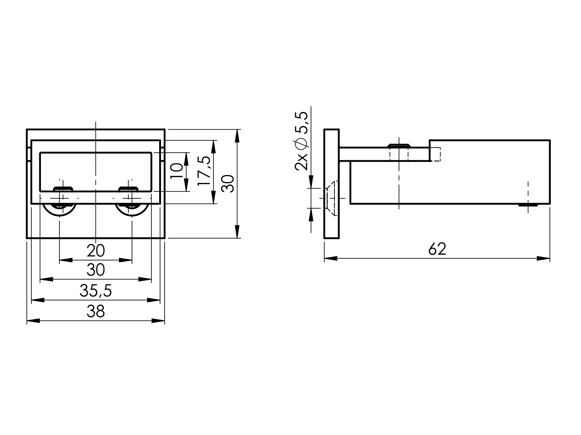 Klemmhalter fuer Vierkantprofil Edelstahl AISI 304 Glanz-89-11GS304ZP227PCR-A.4