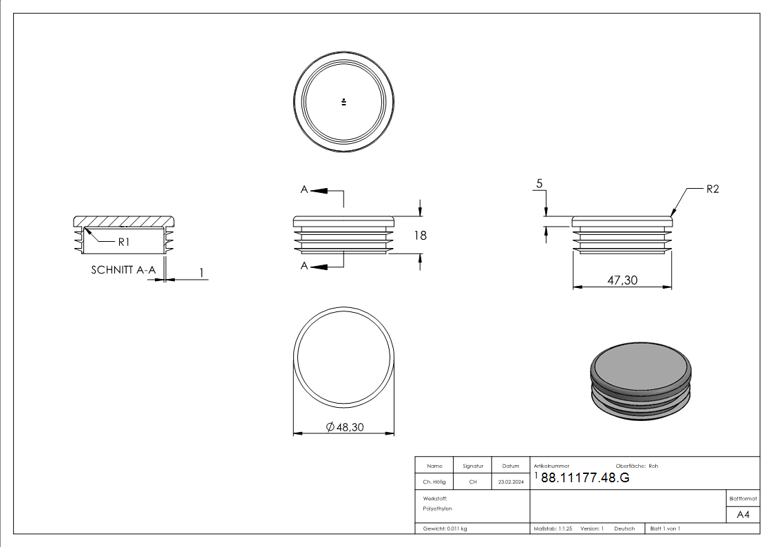 Kunststoffkappe fuer Rundrohr 48-3mm-88-11177-48.G