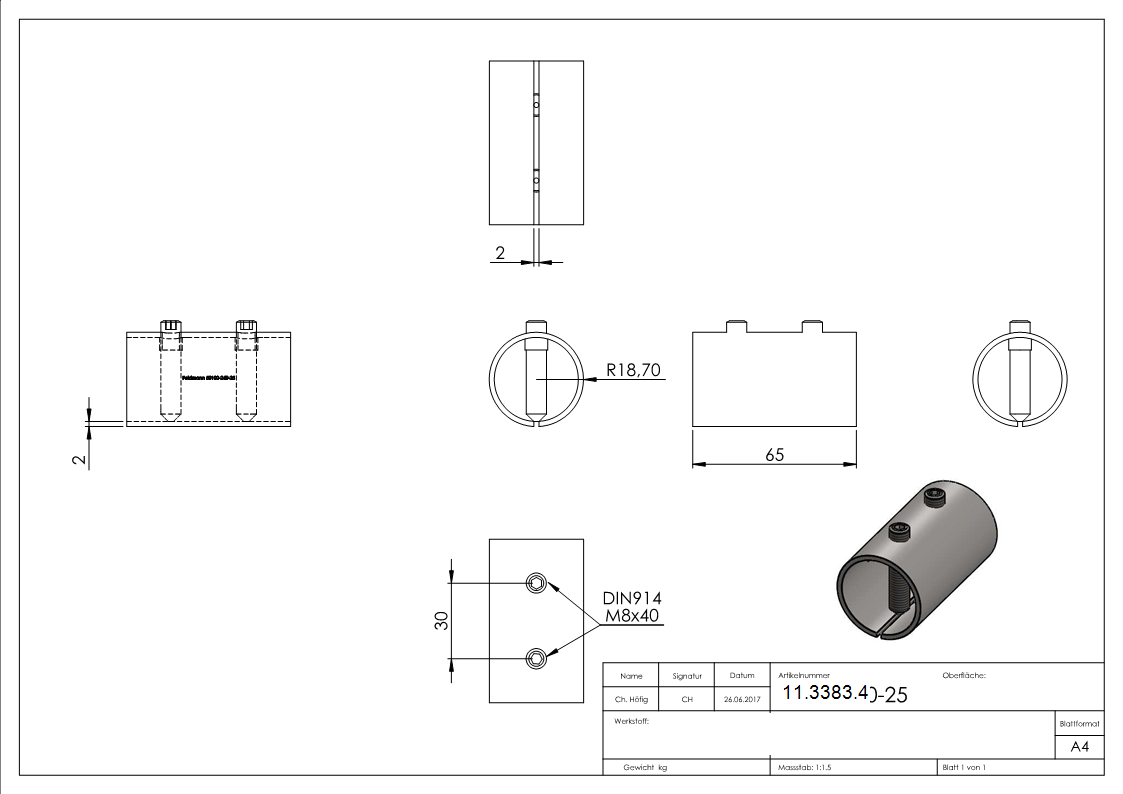 Verbindungshuelse fuer Rundrohr Ø 42-4x2-6 mm V2A-11-3383.4