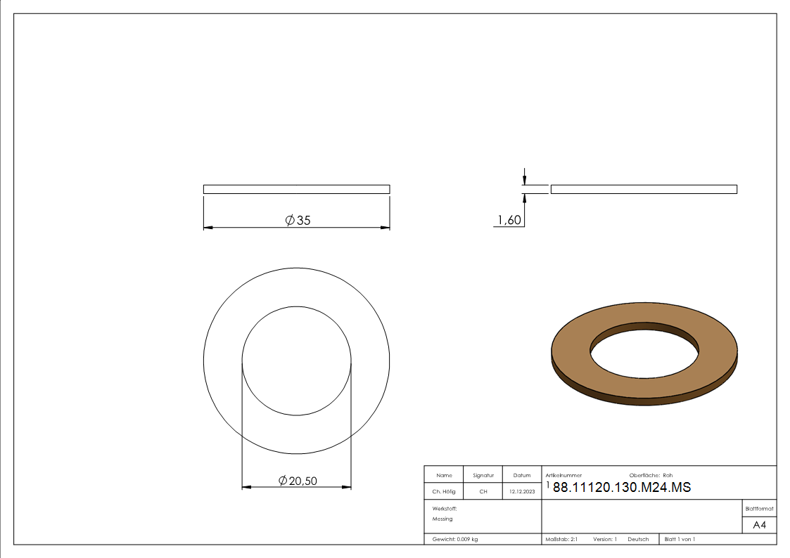 Messingscheibe von Torband 30-3507-8-88-11120-130-M24.MS