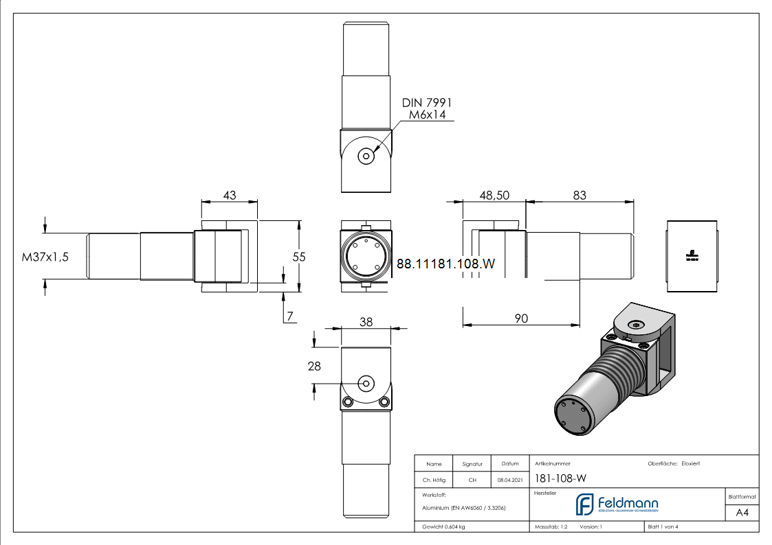 Torband selbstschliessend mit Stopp und Endspurt schweissbar aus Aluminium ARTIKEL - 108 W-Anschweissversion-88-11181-108.W