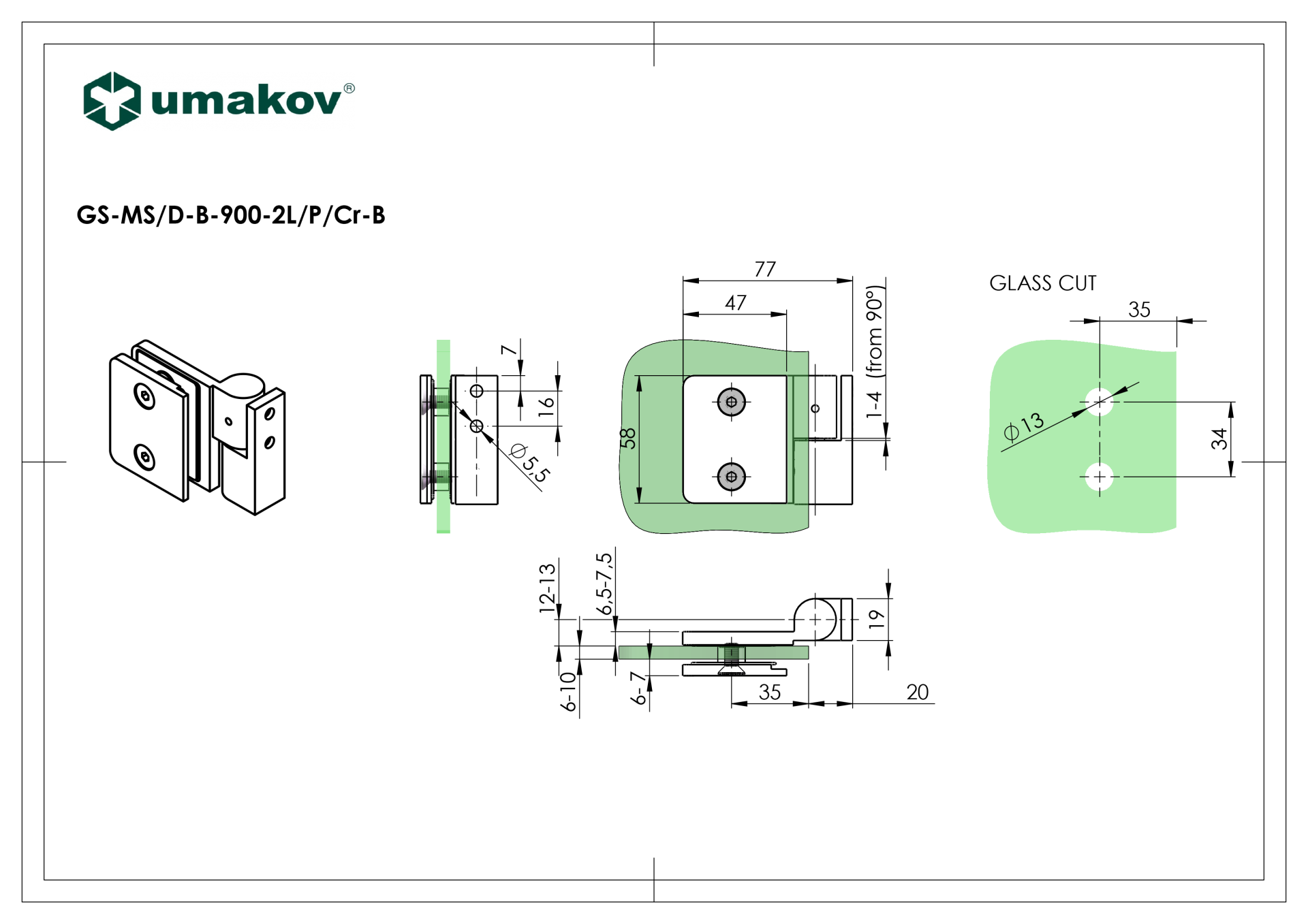 Glastuerband Duschkabine Messing glanz fuer 6-10mm Glas-89-11GSMSDB9002LPCRB-A.4