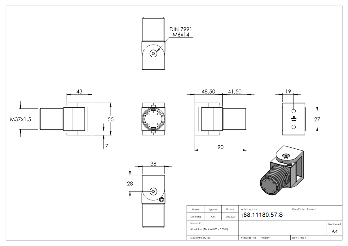 Torband selbstschliessend mit Stopp schraubbar aus Aluminium ARTIKEL - 57 S-Anschraubversion-88-11180-57.S