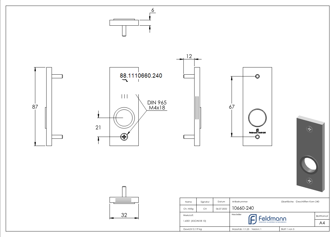 Kurzschild- Abmessung- 32 x 87 x 6mm- V2A-88-1110660.240