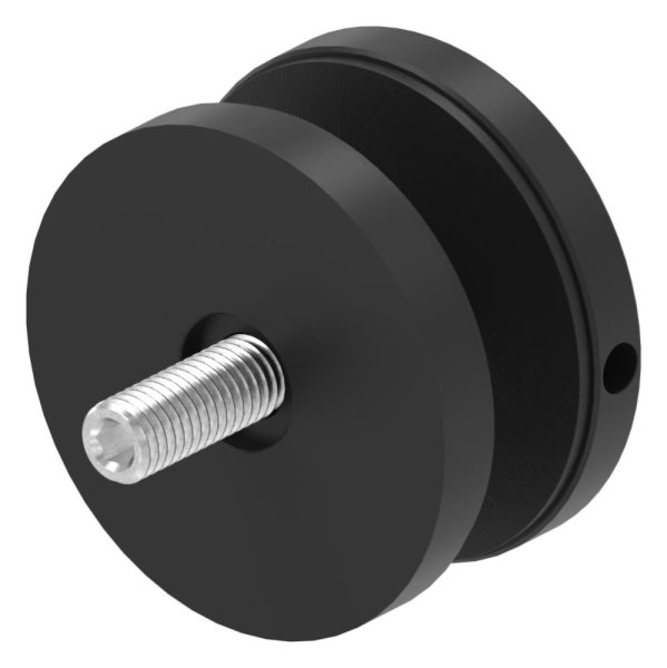 Glaspunkthalter 62mm- Anschluss- flach- V2A- pulverbeschichtet in RAL 9005 schwarz matt mit AbP-88-1160240-240.9005