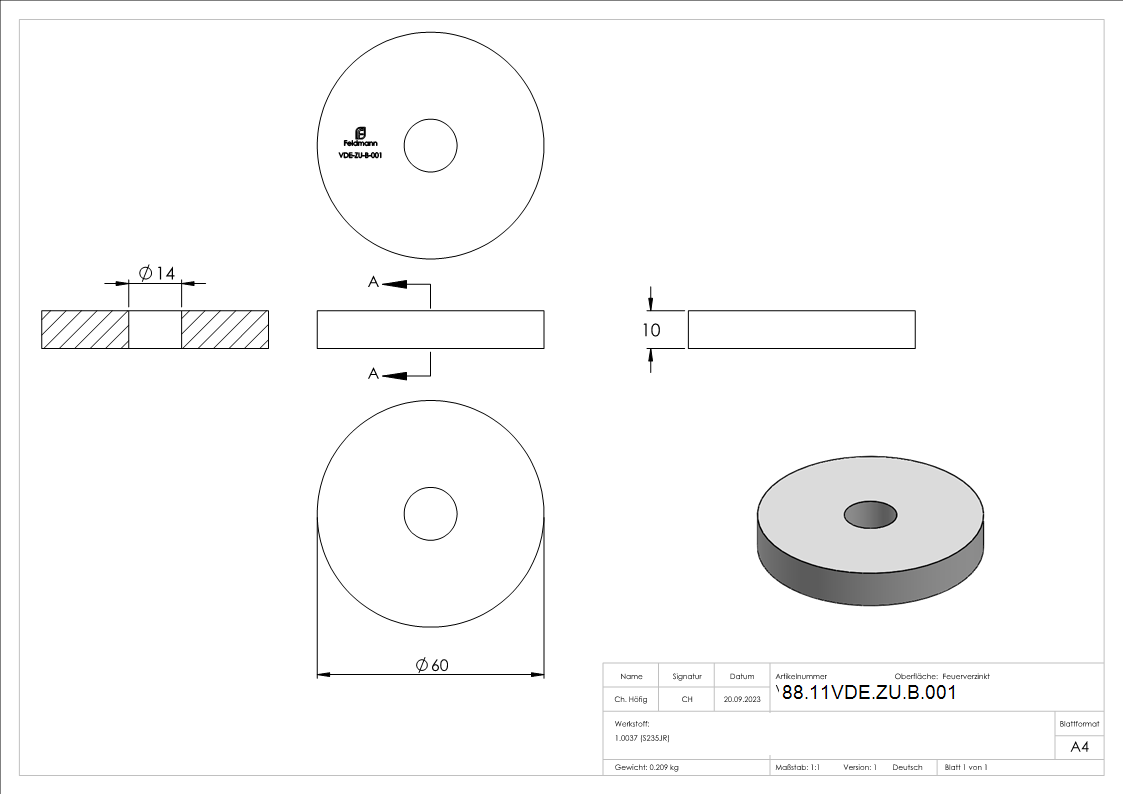 Lastverteilungsplatte rund- d=60x10mm- Stahl feuerverzinkt-88-11VDE-ZU-B.001