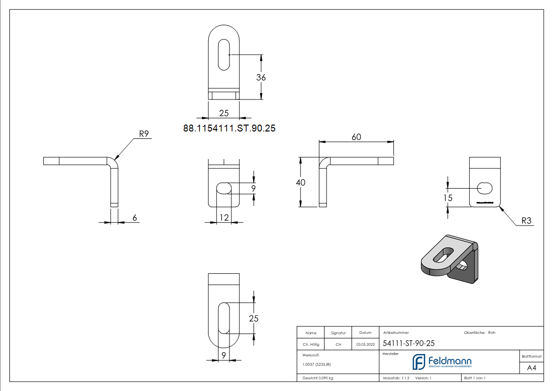Winkel-Anschweisslasche- 60 x 40 x 25 x 6mm-88-1154111-ST-90.25
