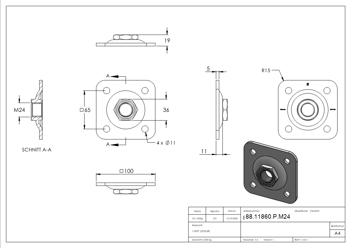 Verstellbare Mauerplatte fuer M24- verzinkt-88-11860-P.M24