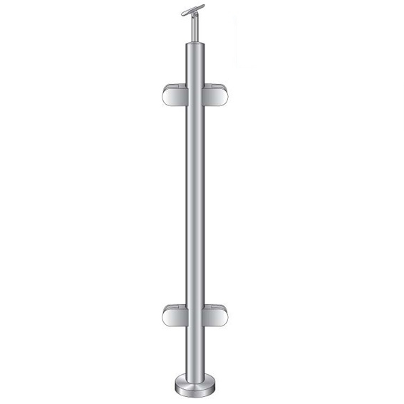 Gelaenderpfosten V2A D 42-4 mm 1000 mm Oberverankerung Glas runder Handlauf-14-0044RG-A.4