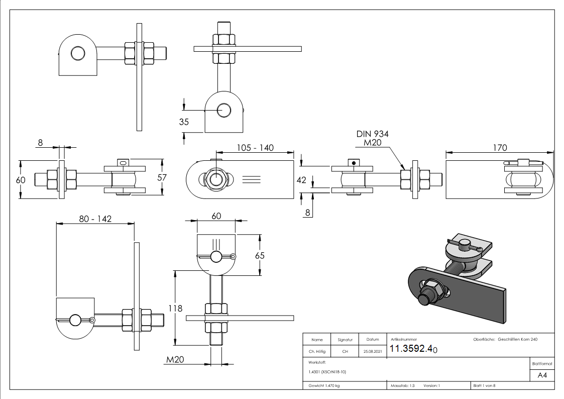 Torband - M20 - 180° - verstellbar - V2A-11-3592.4