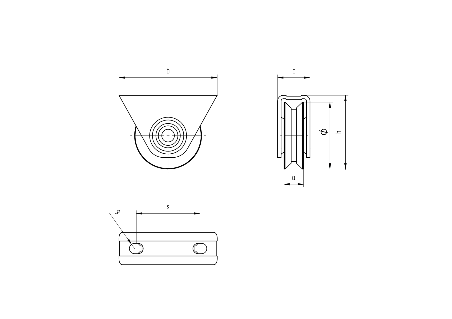 Schiebetorrolle V-Profil Ø 58 mm Edelstahl V2A - Nylon mit Stuetze bis 200 kg-89-11H831V60NYLON-A.4